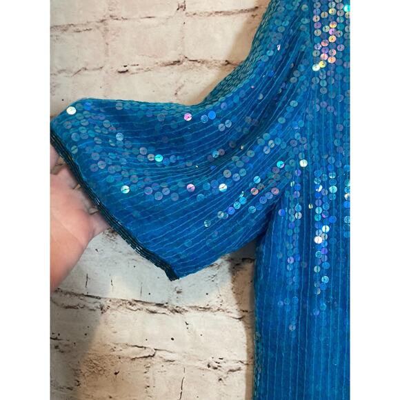 Vintage Saks Fifth Avenue Top Women Large Natural Silk All Over Sequin & Beading - Picture 2 of 12